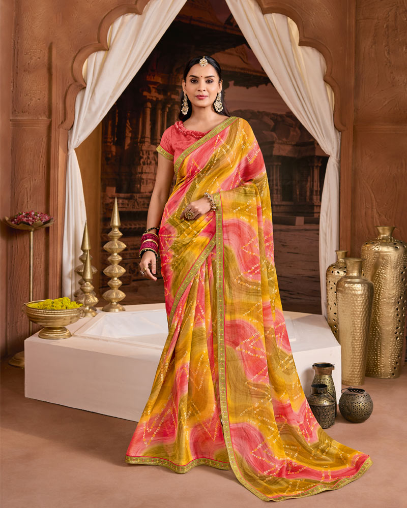 Vishal Prints Multicolor Printed Fancy Chiffon Saree With Fancy Embroidery Border