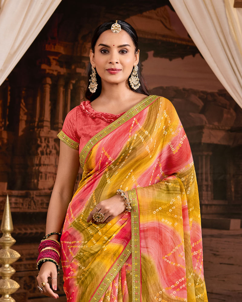 Vishal Prints Multicolor Printed Fancy Chiffon Saree With Fancy Embroidery Border