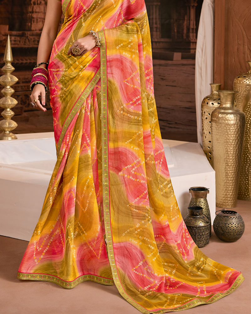 Vishal Prints Multicolor Printed Fancy Chiffon Saree With Fancy Embroidery Border
