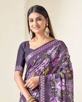 Vishal Prints Purple Taupe Criva Crepe Digital Print Saree With Weaved Viscose Patta