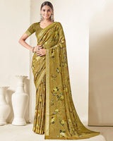 Vishal Prints Sandy Taupe Criva Crepe Digital Print Saree With Weaved Viscose Patta