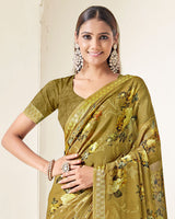 Vishal Prints Sandy Taupe Criva Crepe Digital Print Saree With Weaved Viscose Patta