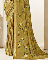 Vishal Prints Sandy Taupe Criva Crepe Digital Print Saree With Weaved Viscose Patta