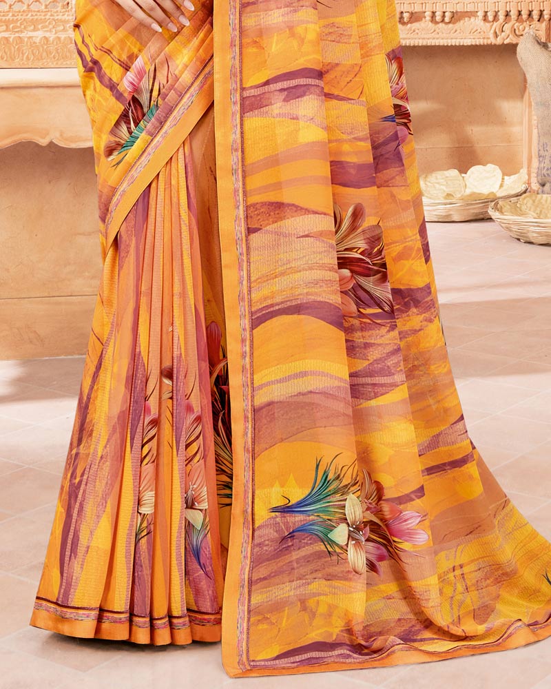 Vishal Prints Mustard Digital Print Georgette Saree With Fancy Border