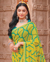 Vishal Prints Mustard Yellow Printed Georgette Saree With Fancy Border