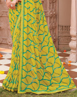 Vishal Prints Mustard Yellow Printed Georgette Saree With Fancy Border