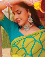 Vishal Prints Mustard Yellow Printed Georgette Saree With Fancy Border