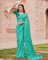 Vishal Prints Summer Green Printed Georgette Saree With Fancy Border