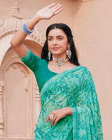 Vishal Prints Summer Green Printed Georgette Saree With Fancy Border