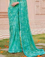 Vishal Prints Summer Green Printed Georgette Saree With Fancy Border