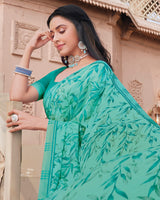 Vishal Prints Summer Green Printed Georgette Saree With Fancy Border