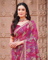 Vishal Prints Burnt Pink And Dusty Purple Printed Georgette Saree With Fancy Border