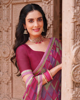 Vishal Prints Burnt Pink And Dusty Purple Printed Georgette Saree With Fancy Border