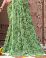 Vishal Prints Olivine Green Printed Georgette Saree With Fancy Border