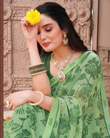 Vishal Prints Olivine Green Printed Georgette Saree With Fancy Border