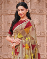 Vishal Prints French Beige Printed Georgette Saree With Fancy Border