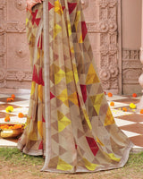 Vishal Prints French Beige Printed Georgette Saree With Fancy Border
