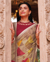 Vishal Prints French Beige Printed Georgette Saree With Fancy Border