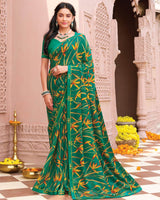Vishal Prints Tropical Green Printed Georgette Saree With Fancy Border