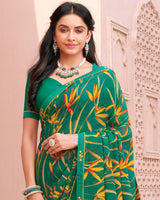 Vishal Prints Tropical Green Printed Georgette Saree With Fancy Border