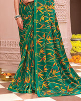 Vishal Prints Tropical Green Printed Georgette Saree With Fancy Border