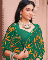 Vishal Prints Tropical Green Printed Georgette Saree With Fancy Border