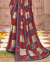 Vishal Prints Brick Red Printed Georgette Saree With Fancy Border
