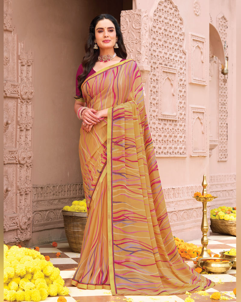 Vishal Prints Persian Orange Printed Georgette Saree With Fancy Border