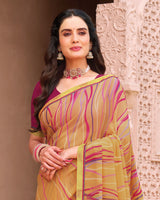 Vishal Prints Persian Orange Printed Georgette Saree With Fancy Border