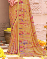 Vishal Prints Persian Orange Printed Georgette Saree With Fancy Border