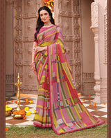 Vishal Prints Deep Blush Pink Printed Georgette Saree With Fancy Border