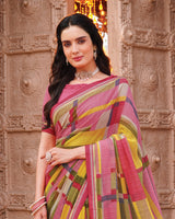 Vishal Prints Deep Blush Pink Printed Georgette Saree With Fancy Border