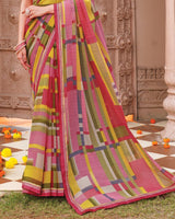 Vishal Prints Deep Blush Pink Printed Georgette Saree With Fancy Border