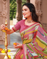 Vishal Prints Deep Blush Pink Printed Georgette Saree With Fancy Border