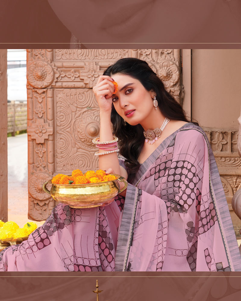 Vishal Prints Dusty Pink Printed Georgette Saree With Fancy Border
