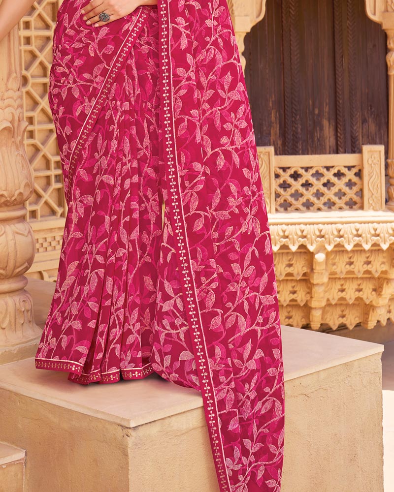 Vishal Prints Deep Rani Pink Printed Georgette Saree With Fancy Border