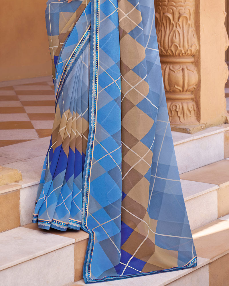 Vishal Prints Pale Blue Printed Georgette Saree With Fancy Border