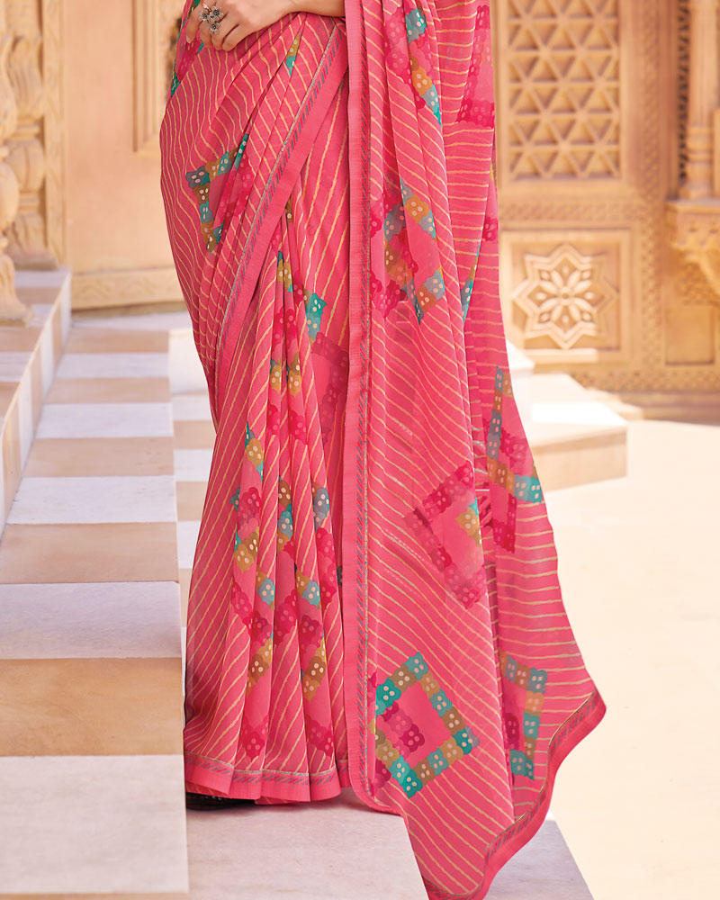 Vishal Prints Fushia Pink Printed Georgette Saree With Fancy Border
