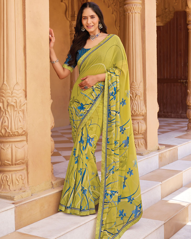 Vishal Prints Pale Green Printed Georgette Saree With Fancy Border