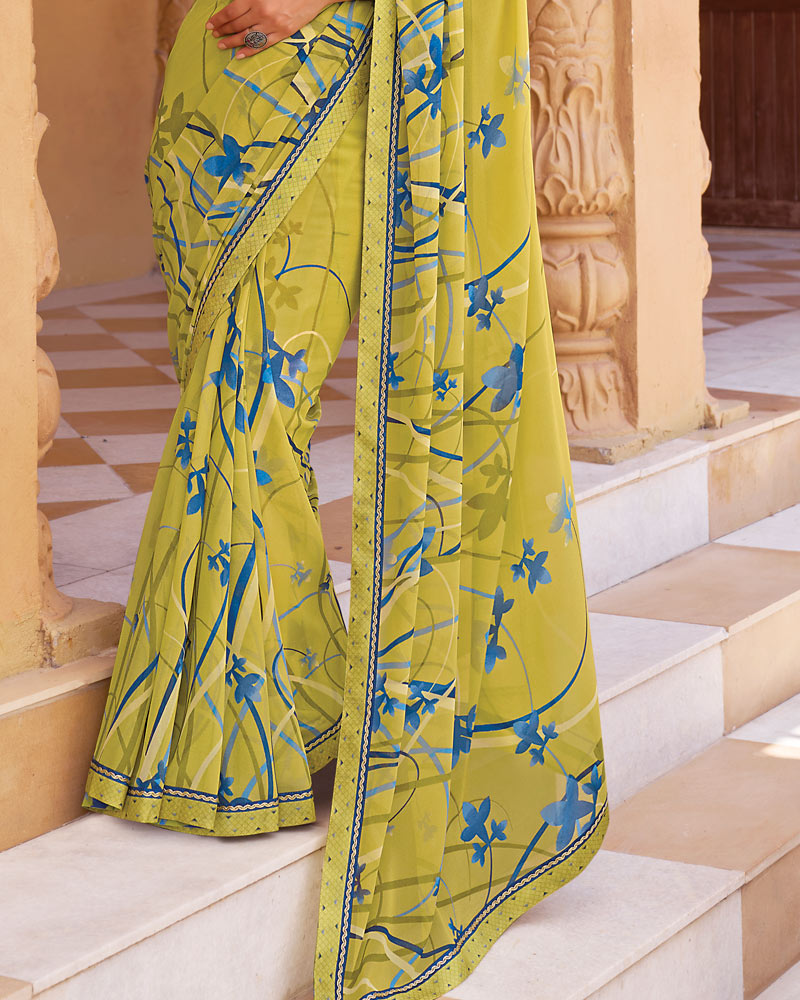 Vishal Prints Pale Green Printed Georgette Saree With Fancy Border