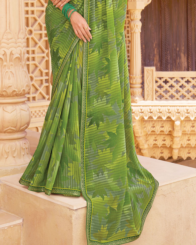 Vishal Prints Green Printed Georgette Saree With Fancy Border