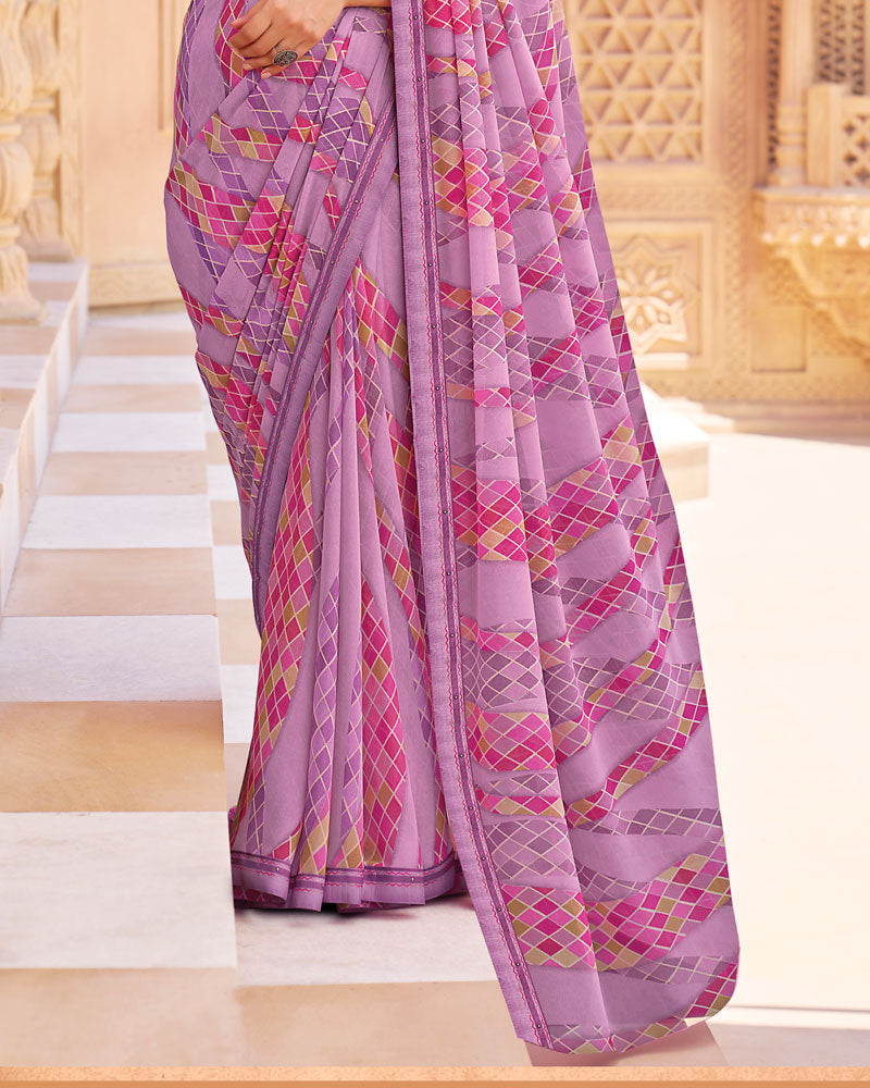 Vishal Prints Pale Mauve Printed Georgette Saree With Fancy Border