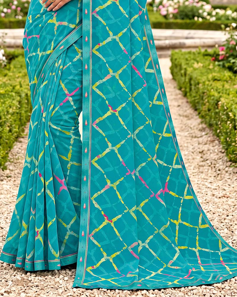 Vishal Prints Pacific Blue Printed Georgette Saree With Fancy Border