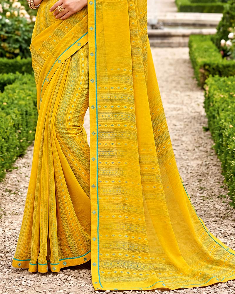 Vishal Prints Lightning Yellow Printed Georgette Saree With Fancy Border