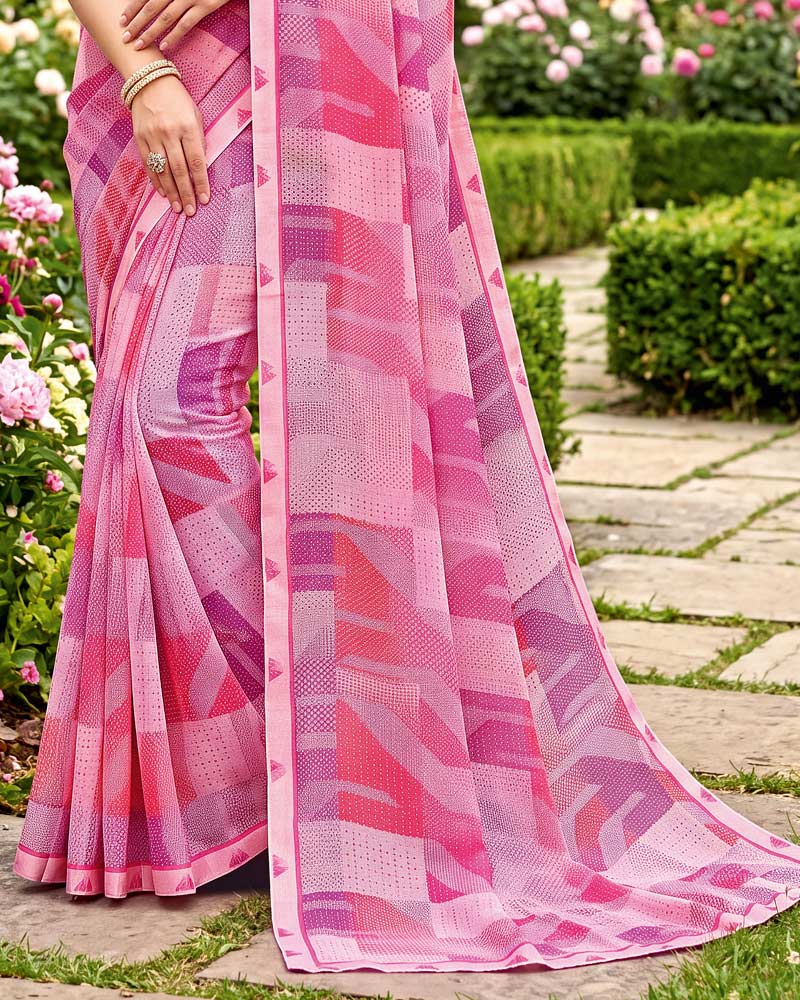 Vishal Prints Pastel Magenta Printed Georgette Saree With Fancy Border