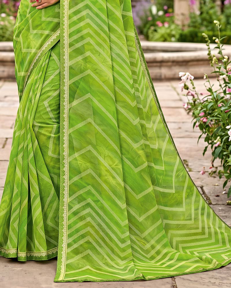 Vishal Prints Avocado Green Printed Georgette Saree With Fancy Border