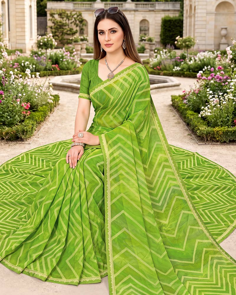 Vishal Prints Avocado Green Printed Georgette Saree With Fancy Border