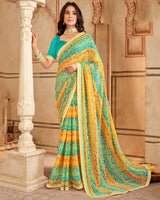 Vishal Prints Teal Blue Printed Georgette Saree With Fancy Border