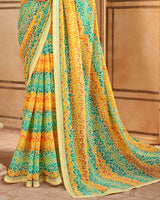 Vishal Prints Teal Blue Printed Georgette Saree With Fancy Border