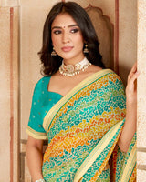 Vishal Prints Teal Blue Printed Georgette Saree With Fancy Border